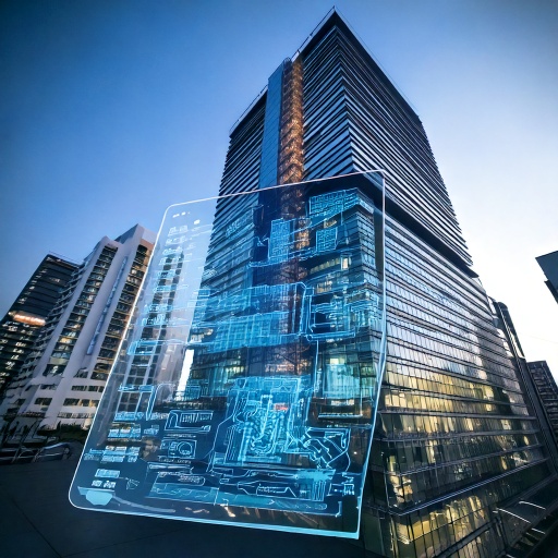 Firefly A completed high-rise building with a transparent overlay showing its internal structural, m