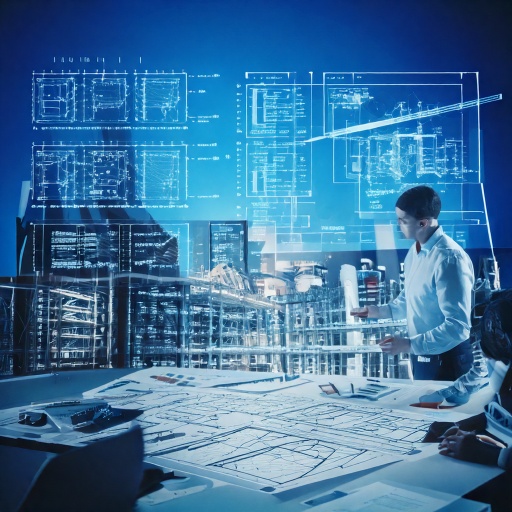 Firefly A technical drawing board with structural blueprints and detailed load analysis reports. Eng